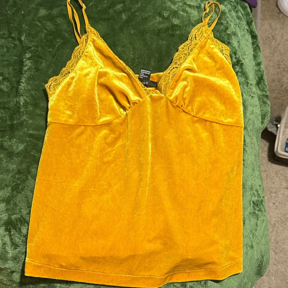 Forever 21 Mustard Velvet Camisole with Lace